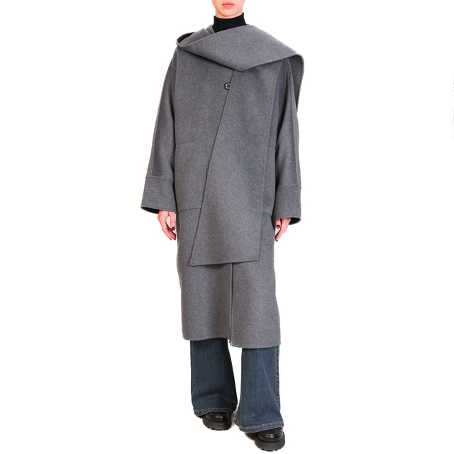 Haveone-Cappotto con sciarpa cappuccio - grigio melange