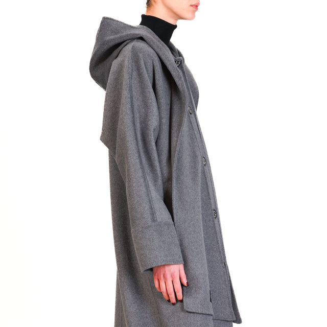 Haveone-Cappotto con sciarpa cappuccio - grigio melange