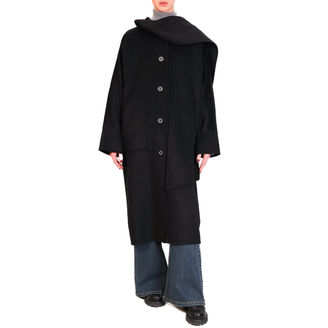 Haveone-Cappotto con sciarpa cappuccio - nero