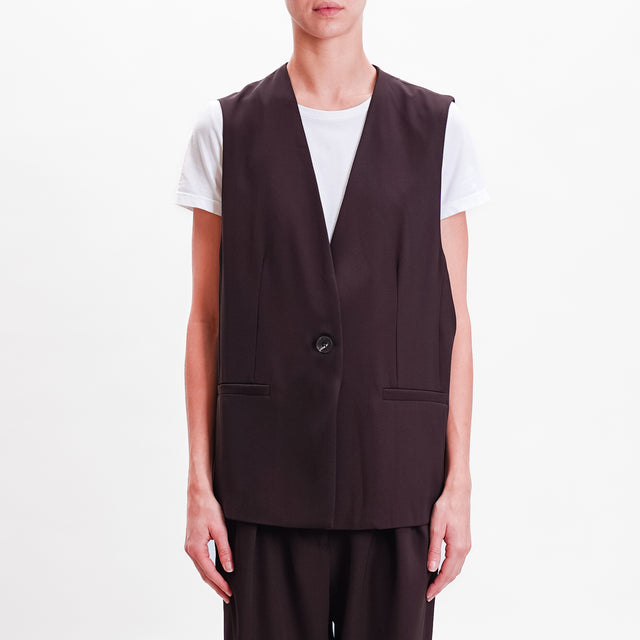 Haveone-Gilet 1 bottone tessuto fluido - moro