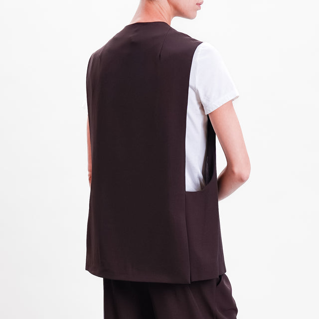 Haveone-1 Button Vest Flowing Fabric - Dark Brown