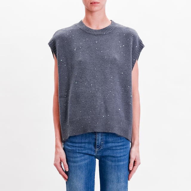 Haveone-Gilet in maglia con micro paillettes - grigio