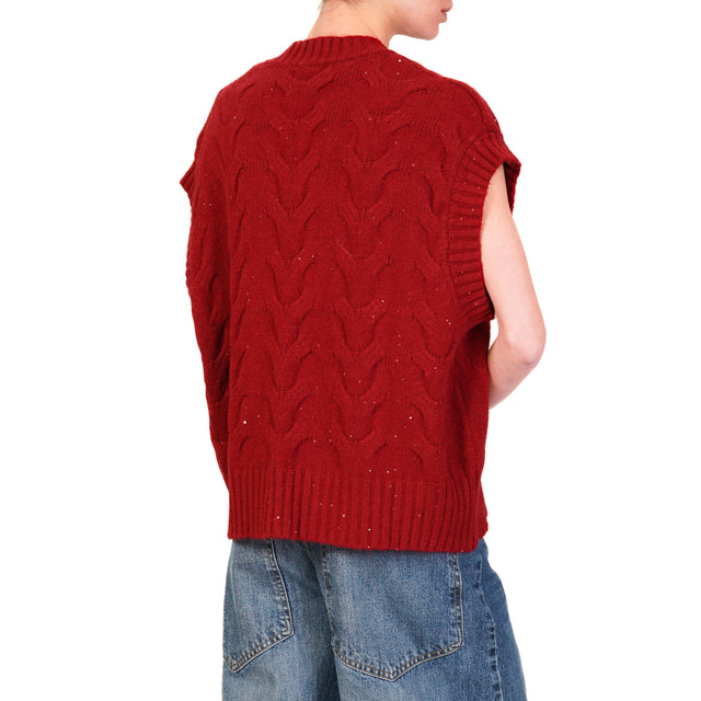 Haveone-Maglia scollo v con micropaillettes - Bordeaux