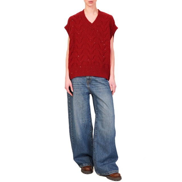 Haveone-Maglia scollo v con micropaillettes - Bordeaux