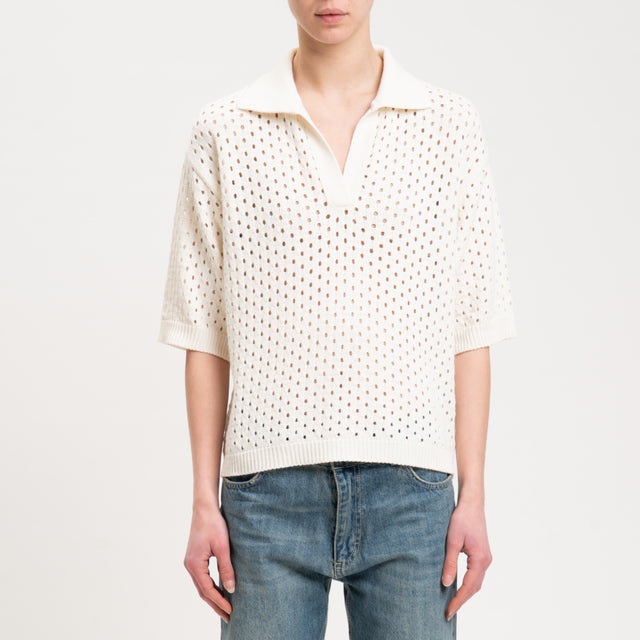 Haveone-Maglia polo traforata - latte