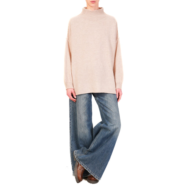 Haveone-Alpaca Blend Mounted Collar Sweater - Powder