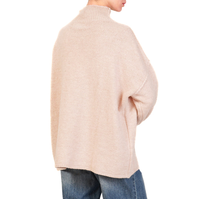 Haveone-Alpaca Blend Mounted Collar Sweater - Powder