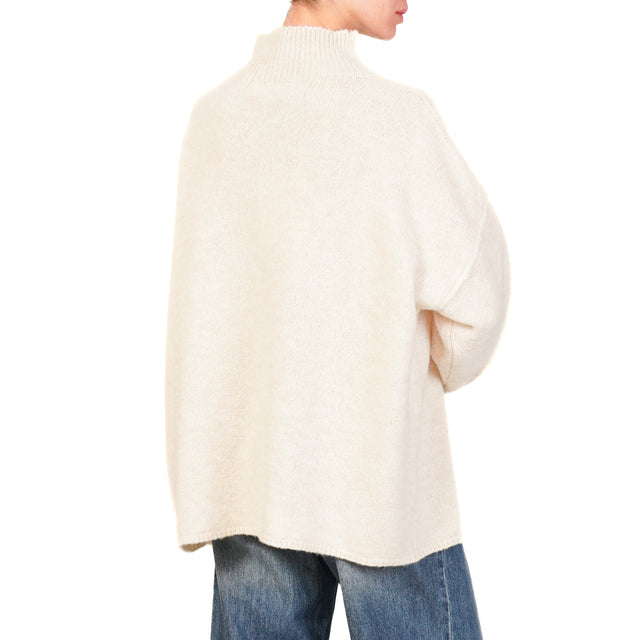 Haveone-Alpaca Blend Mounted Collar Sweater - Cream