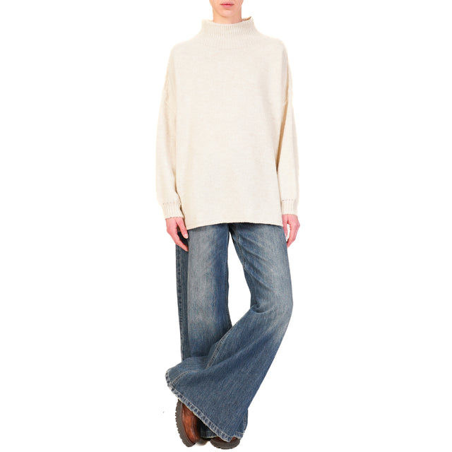 Haveone-Alpaca Blend Mounted Collar Sweater - Cream