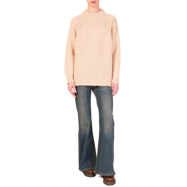 Haveone-Alpaca Blend Crater Neck Sweater - Powder