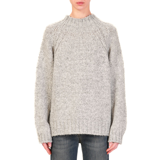 Haveone-Alpaca-pearl mix crater neck sweater