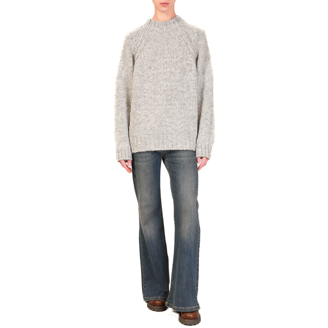 Haveone-Alpaca-pearl mix crater neck sweater