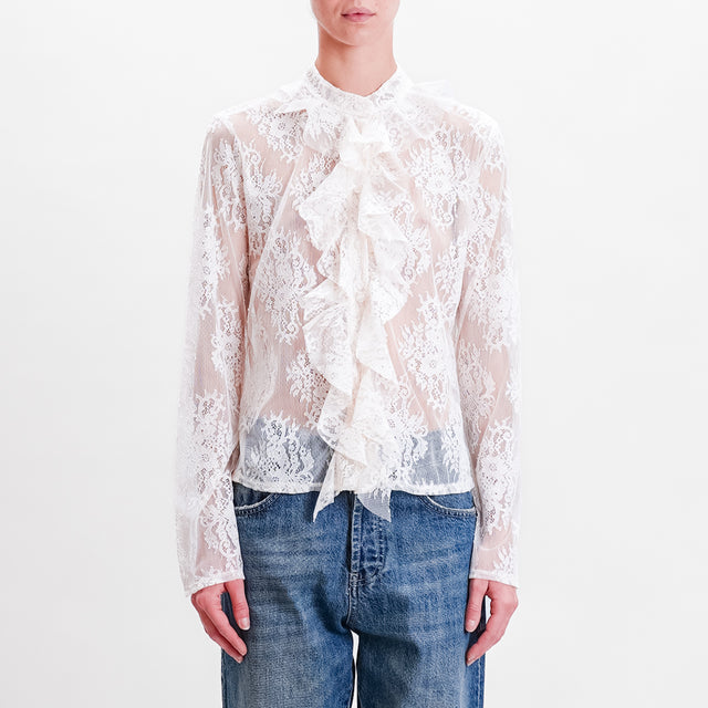 Haveone-Lace blouse with ruffles - butter