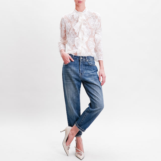 Haveone-Lace blouse with ruffles - butter