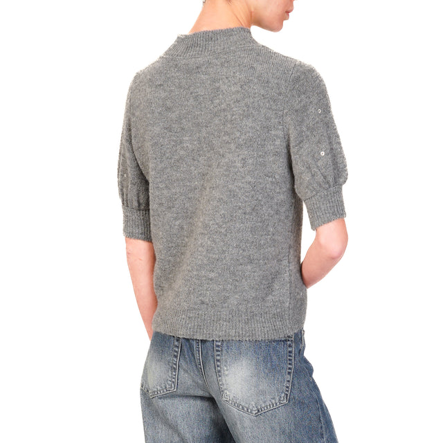 Haveone-Maglia misto lana mezza manica con strass - grigio