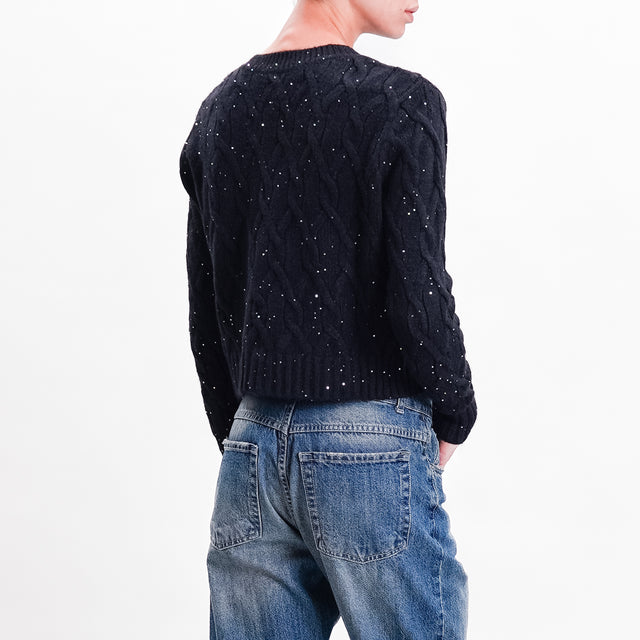 Haveone-Maglia trecce micro paillettes - nero