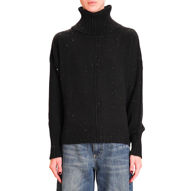 Haveone-Maglia collo alto con micro paillettes - nero