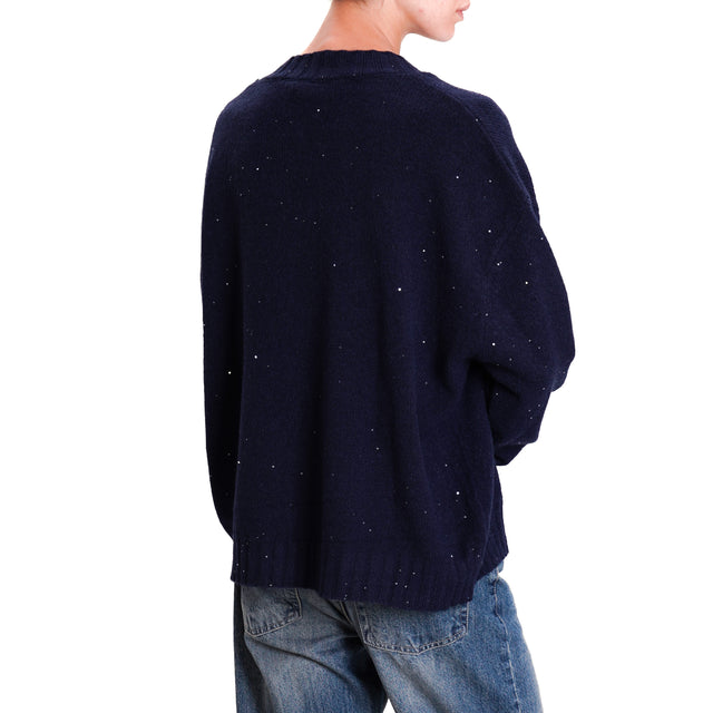 Haveone-Maglia collo montato con micro paillettes - blu