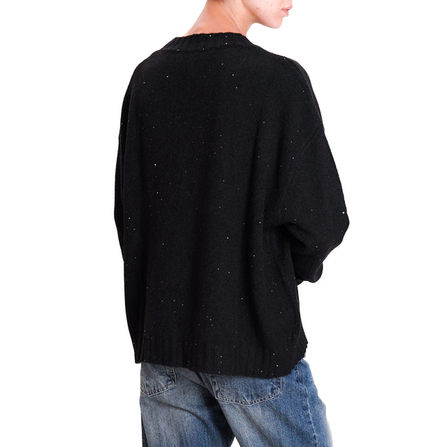 Haveone-Maglia collo montato con micro paillettes - nero