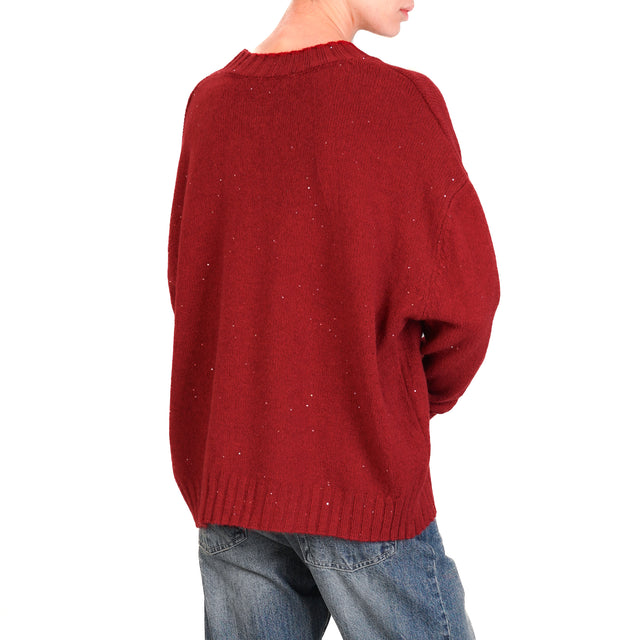 Haveone-Maglia girocollo micro paillettes - Bordeaux