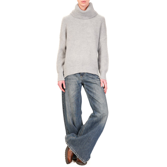 Haveone-Ribbed Turtleneck Sweater - Pearl