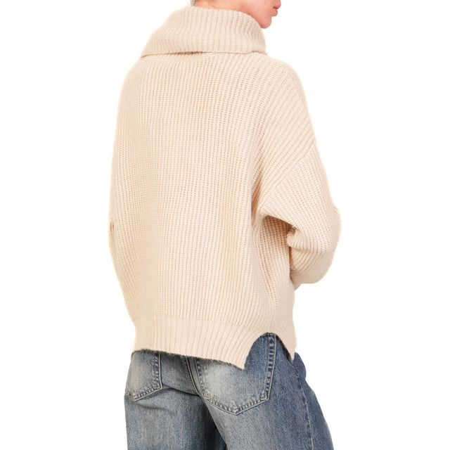 Haveone-Ribbed Turtleneck Sweater - Sand