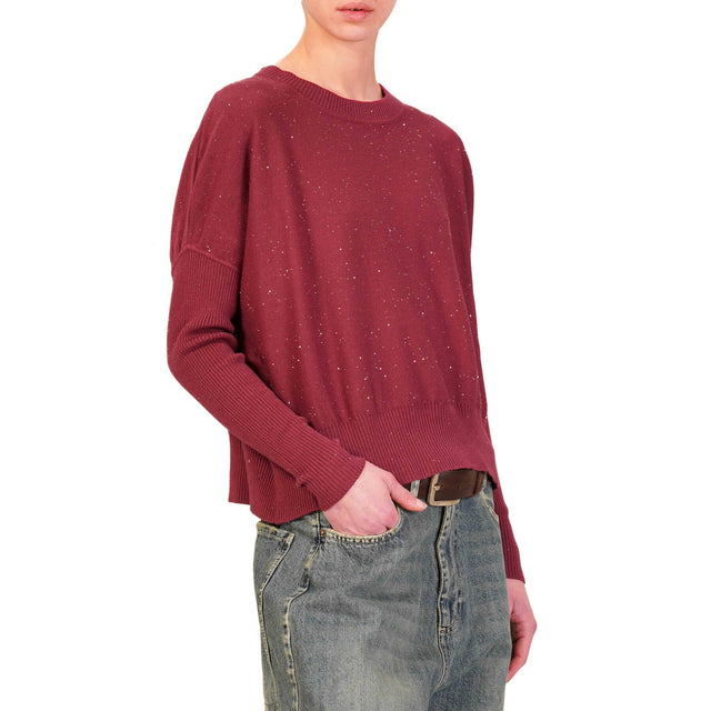 Haveone-Micro Sequin Crewneck Sweater - Bordeaux