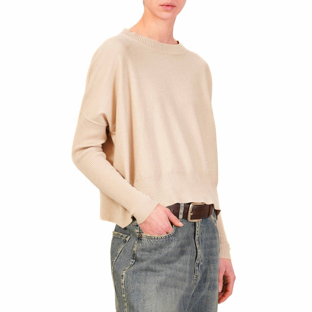 Haveone-Micro Sequin Crewneck Sweater - Sand