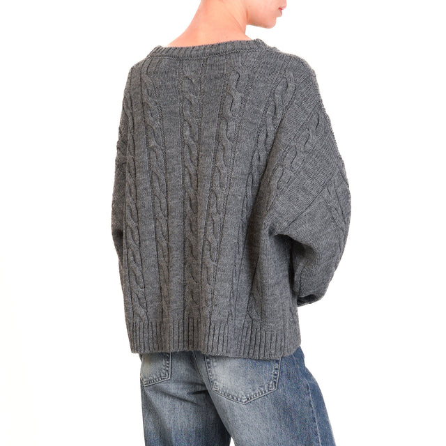 Haveone-Maglia treccia girocollo misto alpaca - antracite