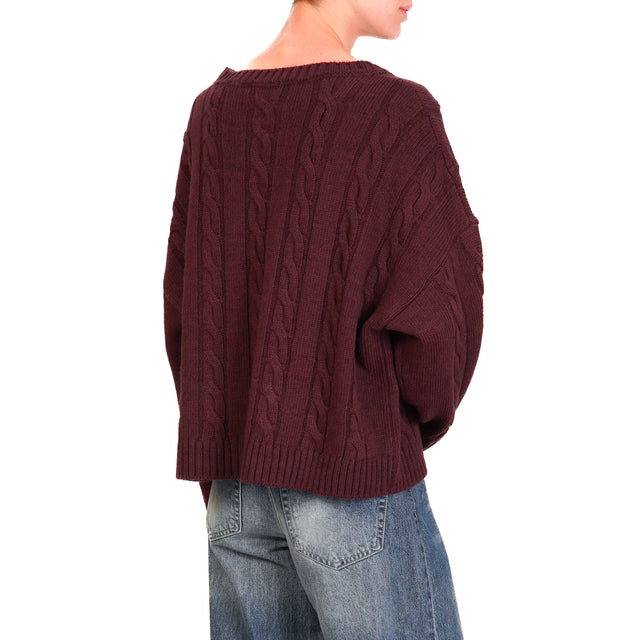 Haveone-Maglia treccia girocollo misto alpaca - Bordeaux