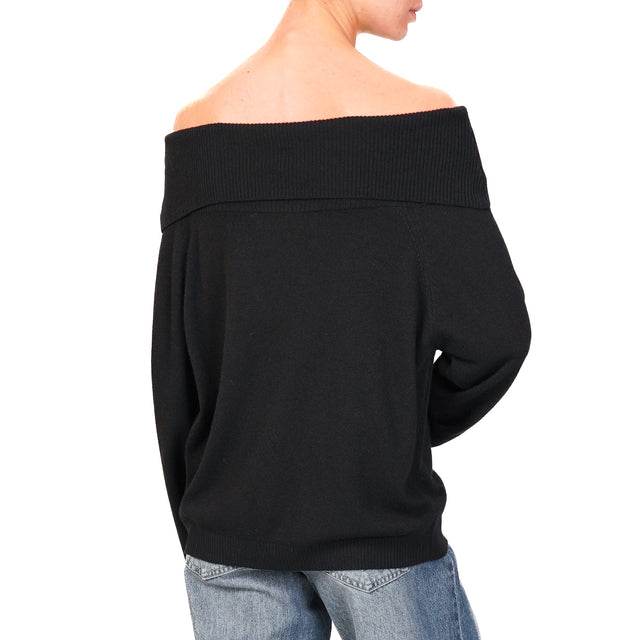 Haveone-Maglia collo shiffer misto cashmere - nero