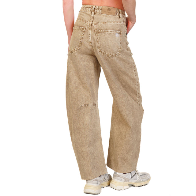 Haveone-Jeans BARBARA barrel taglio vivo - denim beige