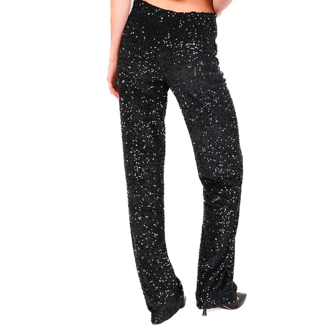 Haveone-Pantalone paillettes elastico in vita - nero