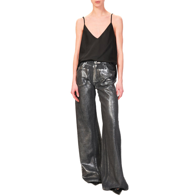 Haveone-Jeans wide leg spalmato - denim nero