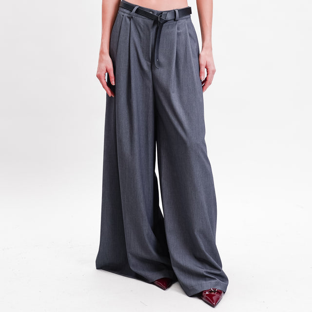 Haveone-Pantalone palazzo con cintura - grigio