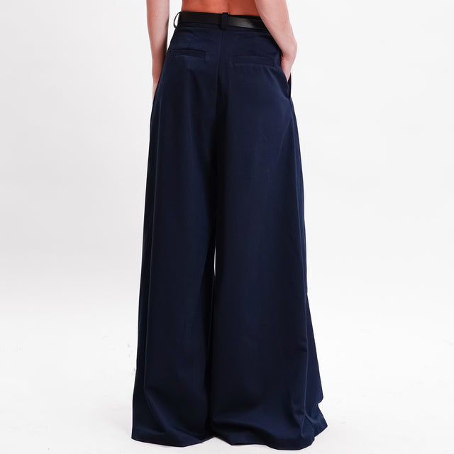 Haveone-Pantalone palazzo con cintura - blu