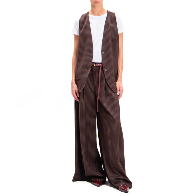 Haveone-Pantalone wide leg gessato con pinces - moro