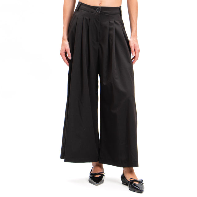 Haveone-Pantalone wide leg con pinces - nero