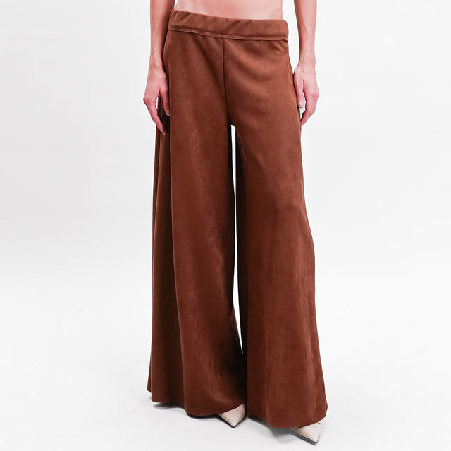 Haveone-Pantalone effetto suede elastico in vita - tabacco