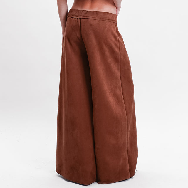 Haveone-Pantalone effetto suede elastico in vita - tabacco