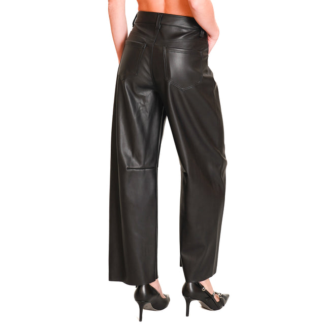 Haveone-Leatherette Trousers - Black