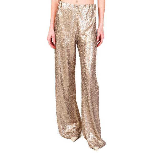 Haveone-Pantalone paillettes con elastico in vita - oro