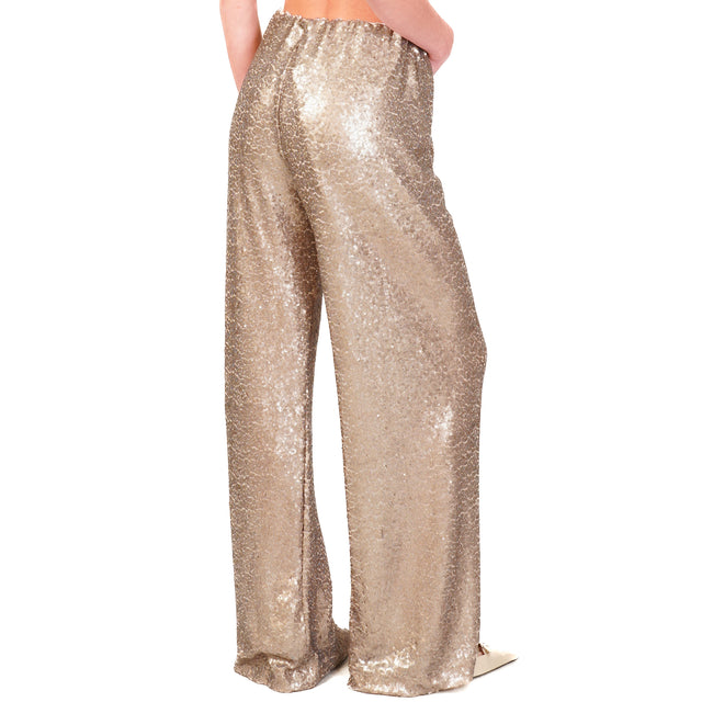 Haveone-Sequin Pants with Elastic Waist - Gold