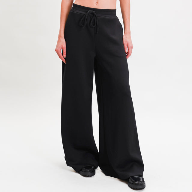 Haveone-Neoprene Stretch Drawstring Pants - Black