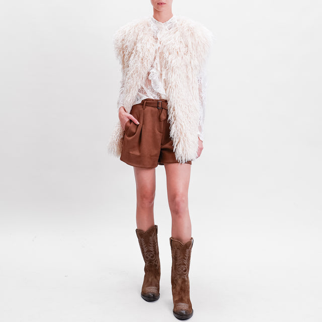 Haveone-Shorts effetto suede con cintura - tabacco