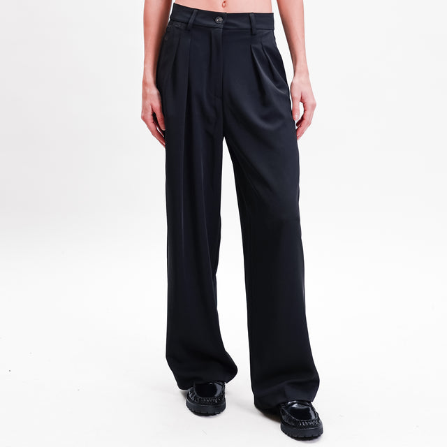 Haveone-Pantalone palazzo tessuto fluido - nero