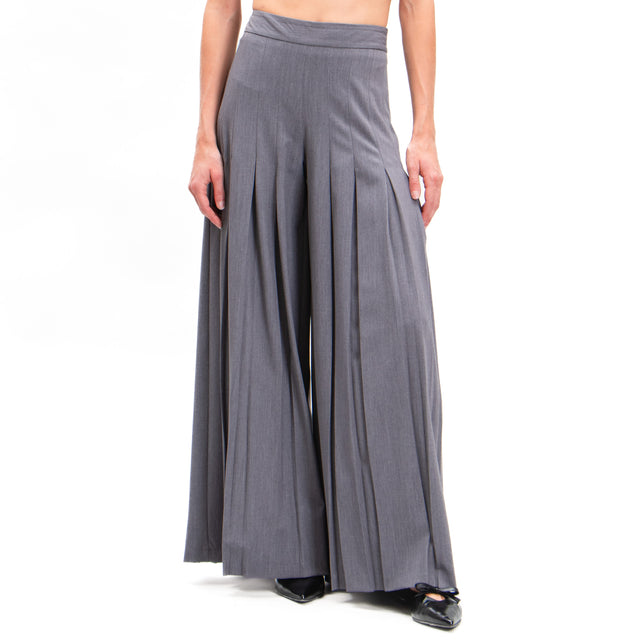 Haveone-Pantalone wide leg con pieghe - grigio