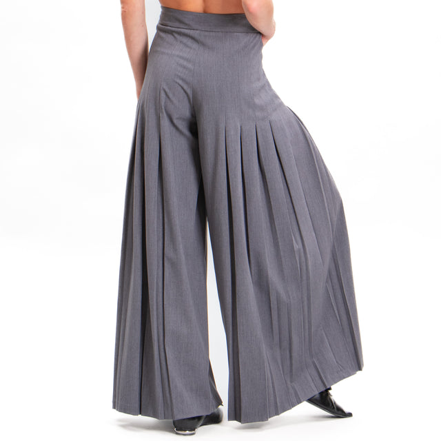 Haveone-Pantalone wide leg con pieghe - grigio