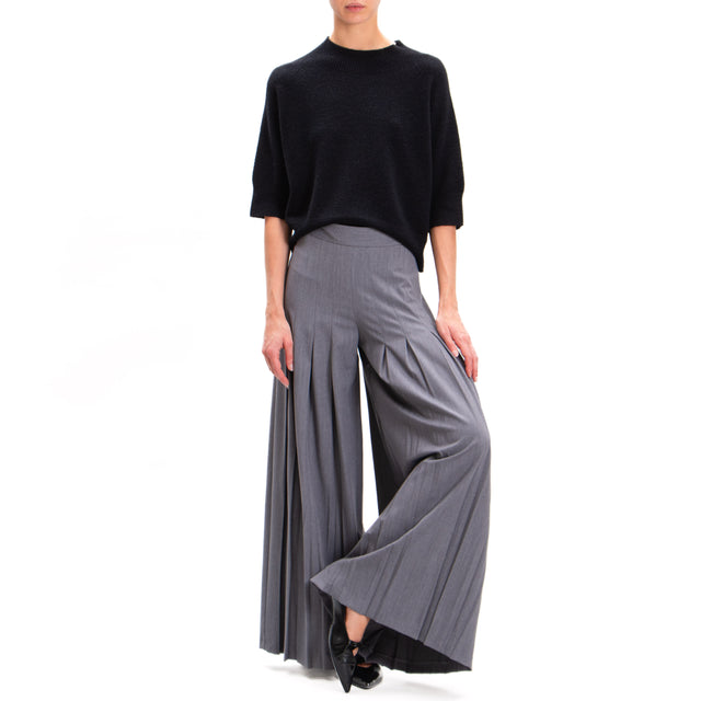 Haveone-Pantalone wide leg con pieghe - grigio