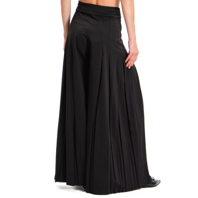 Haveone-Pantalone wide leg con pieghe - nero